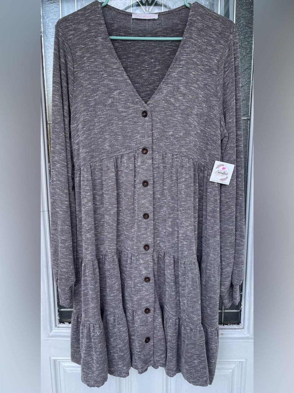 Ces Femme Heather Gray Button-Front Tiered Dress